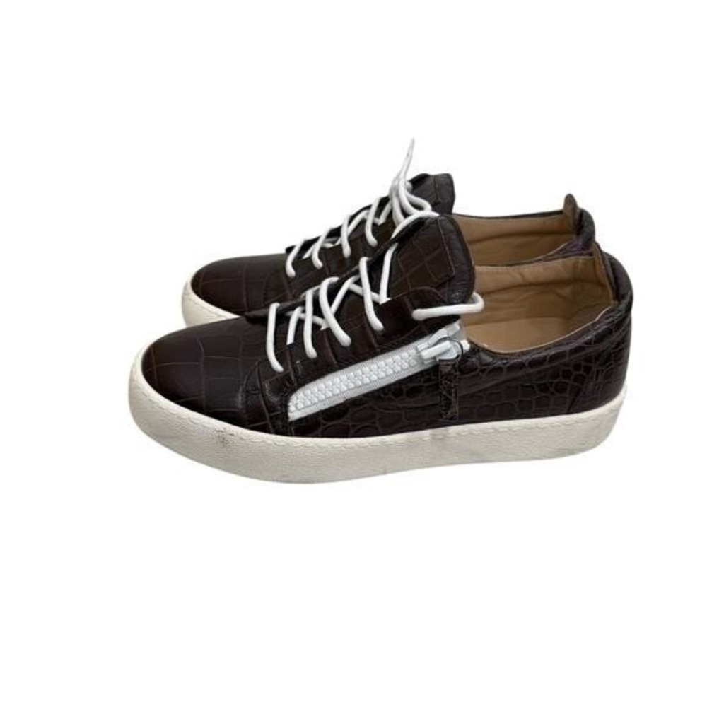 Giuseppe Zanotti Dark Brown Croc Embossed Leather Zip Sneakers Womens 41.5 $880 - Picture 4 of 9
